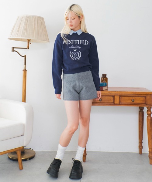 WEGO（ウィゴー）の「WEGO/【26年秋冬新作】シャツレイヤードジャガードニット（ニット/セーター・レディース・ホワイト/ワイン・FREE）」の3枚目の写真