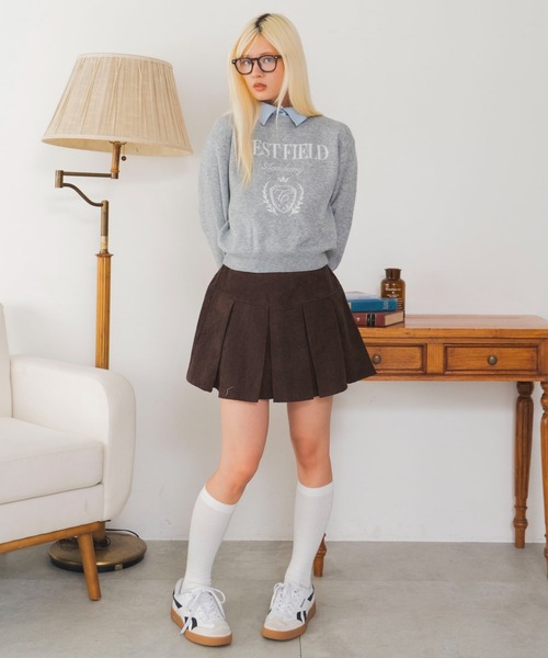 WEGO（ウィゴー）の「WEGO/【26年秋冬新作】シャツレイヤードジャガードニット（ニット/セーター・レディース・ホワイト/ワイン・FREE）」の5枚目の写真
