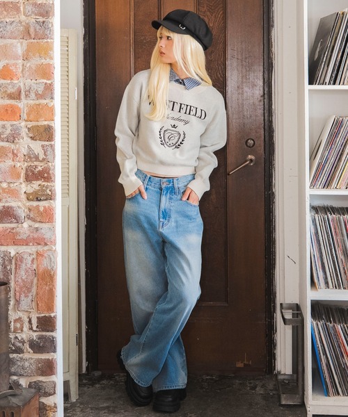 WEGO（ウィゴー）の「WEGO/【26年秋冬新作】シャツレイヤードジャガードニット（ニット/セーター・レディース・ホワイト/ワイン・FREE）」の9枚目の写真