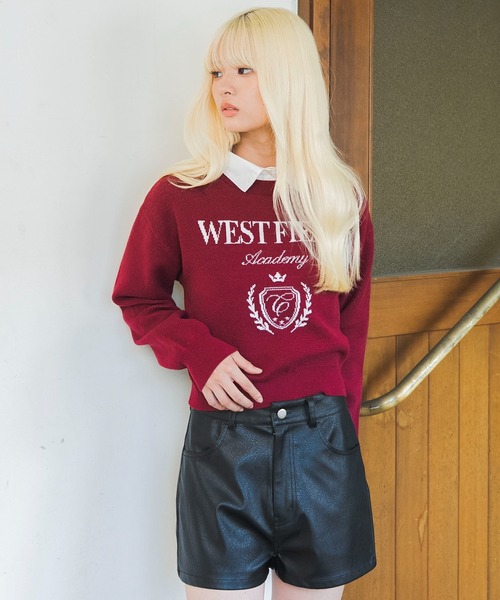 WEGO（ウィゴー）の「WEGO/【26年秋冬新作】シャツレイヤードジャガードニット（ニット/セーター・レディース・ホワイト/ワイン・FREE）」の15枚目の写真