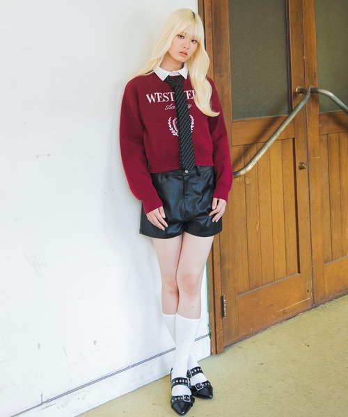 WEGO（ウィゴー）の「WEGO/【26年秋冬新作】シャツレイヤードジャガードニット（ニット/セーター・レディース・ホワイト/ワイン・FREE）」の18枚目の写真