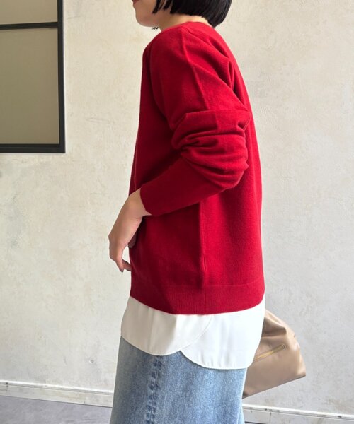 Jena espace merveilleux（ジェナ　エスパスメルヴェイユ）の「ストレッチVネックニット（ニット/セーター・レディース・レッド/オフホワイト/チャコールグレー・FREE）」の22枚目の写真
