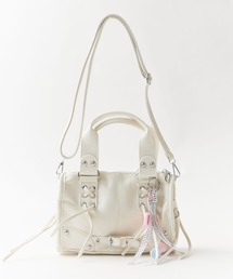 2way Lace-up Studs Belt Hand Bag with Charm / チャーム付き 2WAY レースアップ スタッズ ベルト ハンドバッグ ショルダーバッグ ショルダー取り外し可能 y2k 韓国系 コンパクト ミニ レディース 2026年 夏 夏服