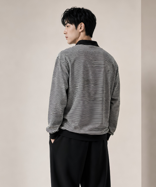CUSTOMUS(カスタムアース)の「カラーベースストライプ メンズ 長袖カラーTシャツ CXS25FKKT917 アイビー(Tシャツ/カットソー・メンズ・アイボリー・MEDIUM/LARGE/X-LARGE)」の3枚目の写真