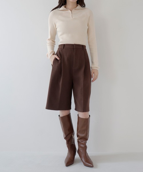 AMUU. PRECIEUSE(アムープレシューズ)の「【SETUP対応】ウールライクタックハーフパンツ(その他パンツ・レディース・チャコールグレー/ブラウン・FREE)」の3枚目の写真