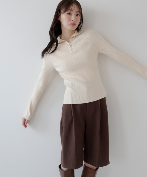 AMUU. PRECIEUSE(アムープレシューズ)の「【SETUP対応】ウールライクタックハーフパンツ(その他パンツ・レディース・チャコールグレー/ブラウン・FREE)」の7枚目の写真