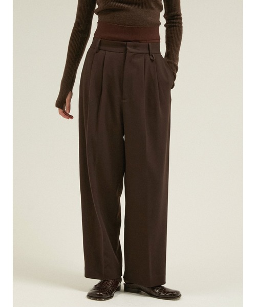 LA PEAU DE GEM(ラポドゥジェム)の「ニットウォーマー付き レイヤード 2タックワイドスラックス / 【 LA PEAU DE GEM 】 knit warmer slacks(スラックス・レディース・グリーン/ブラック/ブラウン・SMALL/MEDIUM)」の3枚目の写真