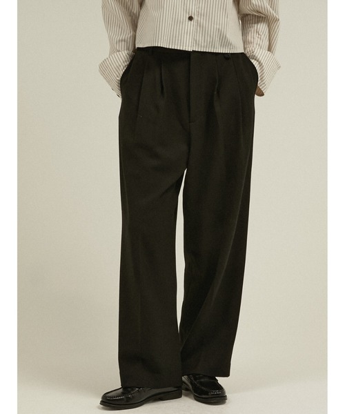LA PEAU DE GEM(ラポドゥジェム)の「ニットウォーマー付き レイヤード 2タックワイドスラックス / 【 LA PEAU DE GEM 】 knit warmer slacks(スラックス・レディース・グリーン/ブラック/ブラウン・SMALL/MEDIUM)」の2枚目の写真