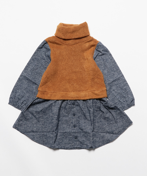 ikka（イッカ）の「【キッズ】ニットソードッキングワンピース （100～130cm）（ワンピース・キッズ・レッド/ブラウン・100cm/130cm/110cm/120cm）」の2枚目の写真