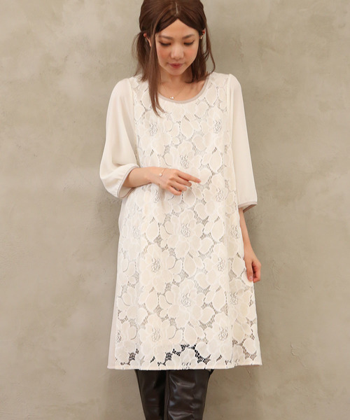 Osharewalker オシャレウォーカー の 可愛いワンピースには不思議な魅力がある フラワーレース異素材ワンピース ワンピース Wear