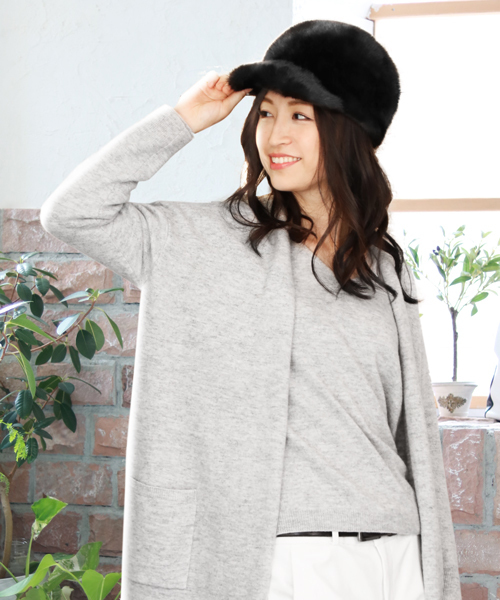 sankyo shokai(サンキョウショウカイ)の「ミンクファーキャスケット帽子(キャスケット・レディース・ブラック/ダークブラウン/グレー・フリー)」の2枚目の写真