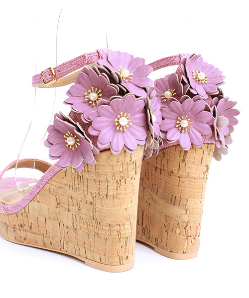 RANDA（ランダ）の「フラワーウェッジサンダル（サンダル・レディース・グレー/ホワイト/ピンク・LL/M/S/L）」の6枚目の写真