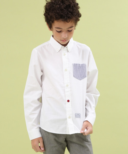 GLOBAL WORK（グローバルワーク）の「【ジュニア】ムジガラシャツ長袖/802751（シャツ/ブラウス・キッズ・ホワイト/ネイビー/ブラック・MEDIUM/LARGE）」の2枚目の写真