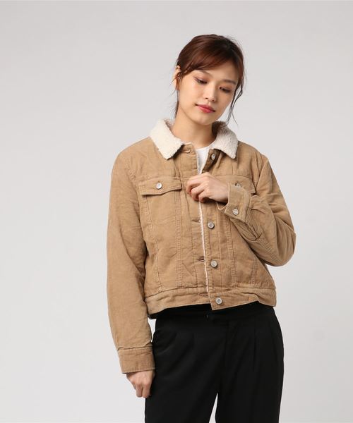 STYLEBLOCK（スタイルブロック）の「コーデュロイ裏ボアGジャン（デニムジャケット・レディース・グリーン/ブラック/ベージュ/テラコッタ/グレー・M）」の4枚目の写真