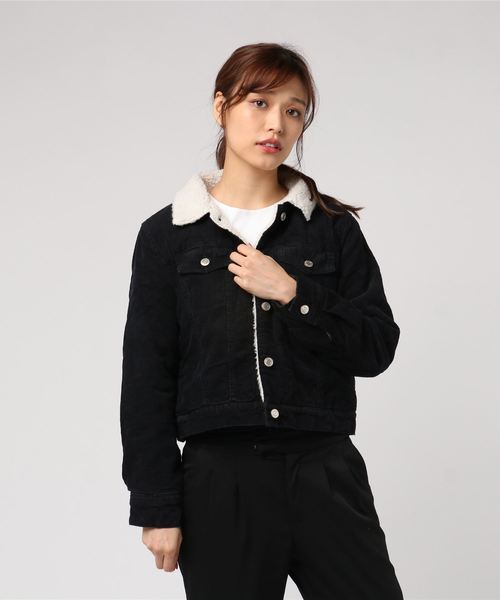 STYLEBLOCK（スタイルブロック）の「コーデュロイ裏ボアGジャン（デニムジャケット・レディース・グリーン/ブラック/ベージュ/テラコッタ/グレー・M）」の2枚目の写真