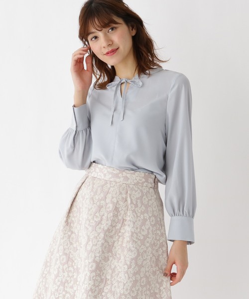 【WEB限定販売】【洗える】フロントリボンブラウス 【WEB限定販売】【洗える】フロントリボンブラウス