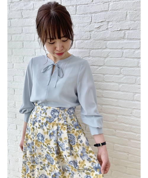 【WEB限定販売】【洗える】フロントリボンブラウス 【WEB限定販売】【洗える】フロントリボンブラウス