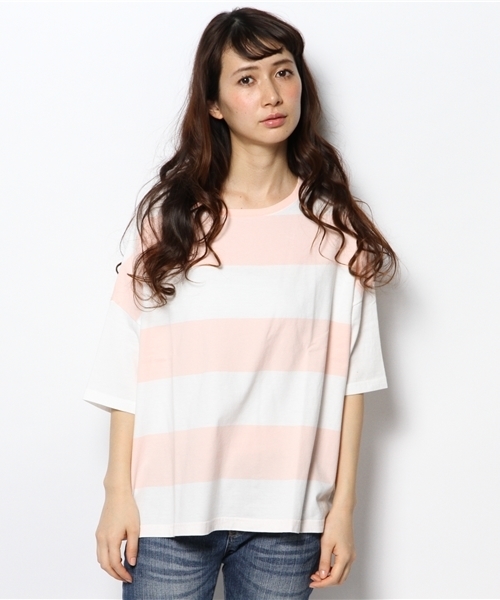BEAMS BOY（ビームスボーイ）の「BEAMS BOY / 9cm ボーダー ビッグTシャツ（Tシャツ/カットソー・レディース・ピンク/クリーム/サックスブルー/ブラック・ONE SIZE）」の11枚目の写真