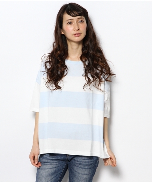 BEAMS BOY（ビームスボーイ）の「BEAMS BOY / 9cm ボーダー ビッグTシャツ（Tシャツ/カットソー・レディース・ピンク/クリーム/サックスブルー/ブラック・ONE SIZE）」の12枚目の写真