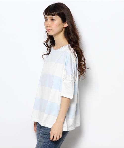 BEAMS BOY（ビームスボーイ）の「BEAMS BOY / 9cm ボーダー ビッグTシャツ（Tシャツ/カットソー・レディース・ピンク/クリーム/サックスブルー/ブラック・ONE SIZE）」の10枚目の写真