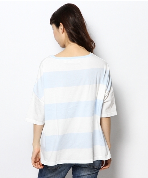 BEAMS BOY（ビームスボーイ）の「BEAMS BOY / 9cm ボーダー ビッグTシャツ（Tシャツ/カットソー・レディース・ピンク/クリーム/サックスブルー/ブラック・ONE SIZE）」の9枚目の写真