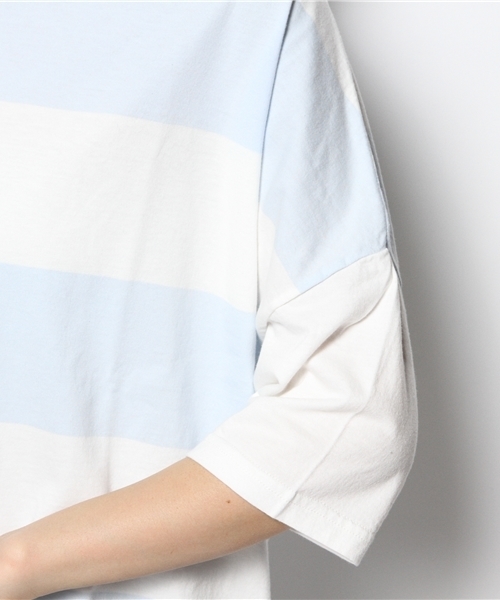 BEAMS BOY（ビームスボーイ）の「BEAMS BOY / 9cm ボーダー ビッグTシャツ（Tシャツ/カットソー・レディース・ピンク/クリーム/サックスブルー/ブラック・ONE SIZE）」の7枚目の写真