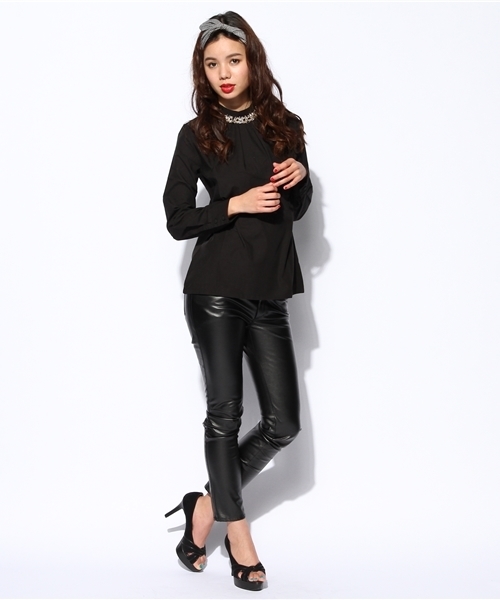 ROSE BUD（ローズバッド）の「LBL-14138 STAND/C L/S BIJOU BLOUSE（シャツ/ブラウス・レディース・ホワイト/ブラック・ONE SIZE）」の8枚目の写真