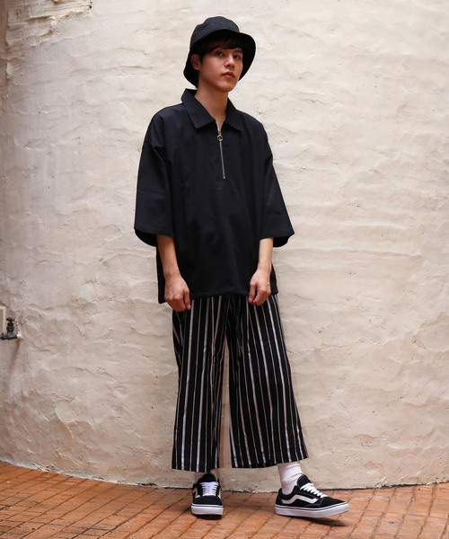 revertical(リバーティカル)の「TR素材 アンクル丈 ストライプ ワイドパンツ(その他パンツ・メンズ・ブラック×ホワイト/ネイビー×ホワイト/カーキ/グレー×ホワイト・L/XL/M)」の5枚目の写真