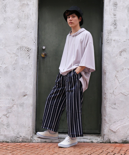 revertical(リバーティカル)の「TR素材 アンクル丈 ストライプ ワイドパンツ(その他パンツ・メンズ・ブラック×ホワイト/ネイビー×ホワイト/カーキ/グレー×ホワイト・L/XL/M)」の9枚目の写真