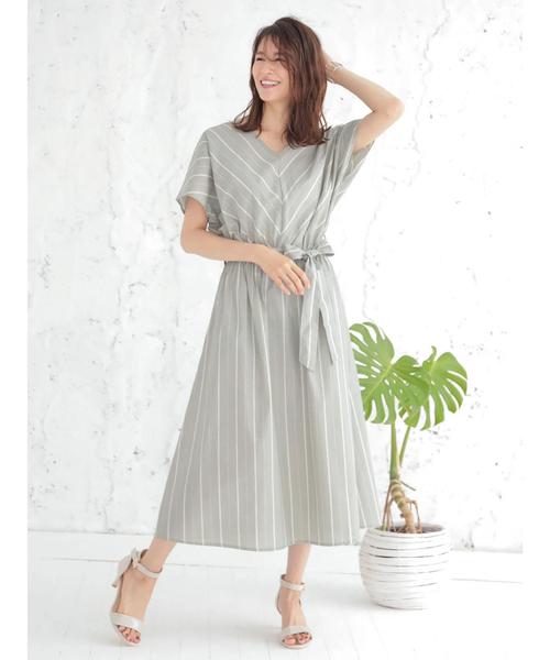 Music Ecology アースミュージックアンドエコロジー のファッション ワンピース ワンピース Earth Earth ワンピース セール バイアススストライプワンピース