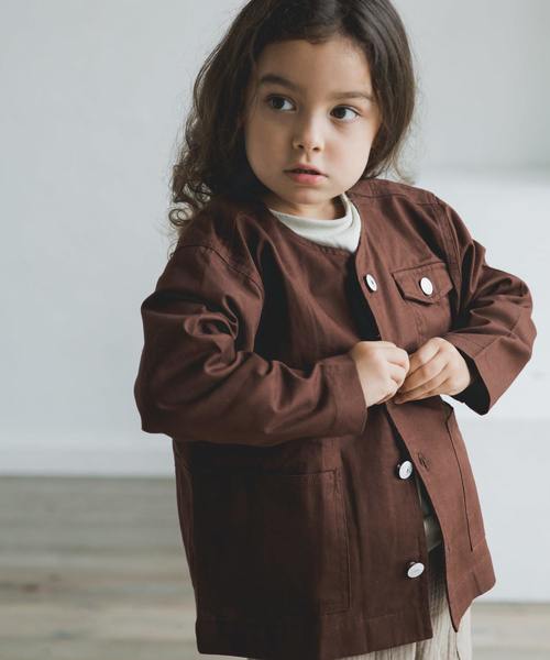 pairmanon(ペアマノン)の「長袖 ノーカラー サファリ ジャケット(ノーカラージャケット)」|ブラウン