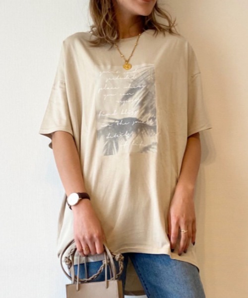 BAYFLOW(ベイフロー)の「フォトプリントBIG TEE(Tシャツ/カットソー・レディース・ベージュ/ブラウン/オフホワイト・FREE)」の3枚目の写真