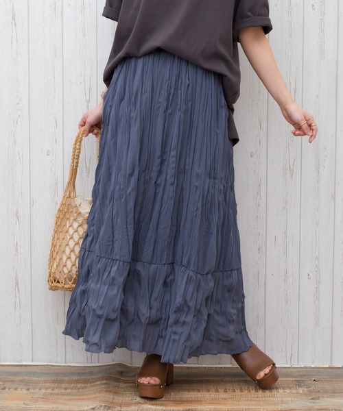 SpRay（スプレイ）の「クリンクルロングスカート（スカート・レディース・ライトグレー/オレンジ/アイボリー/ブルー/グリーン・FREE）」の5枚目の写真