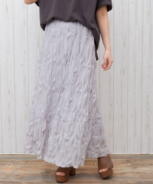 SpRay（スプレイ）の「クリンクルロングスカート（スカート・レディース・ライトグレー/オレンジ/アイボリー/ブルー/グリーン・FREE）」の3枚目の写真