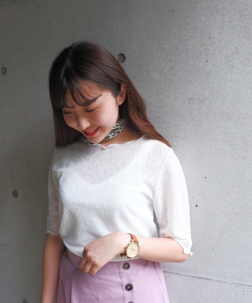 FUN.TRINITY(ファン トリニティー)の「メロウシースルートップス(Tシャツ/カットソー・レディース・オフホワイト/ブラック/テラコッタ/ミント・M)」の2枚目の写真