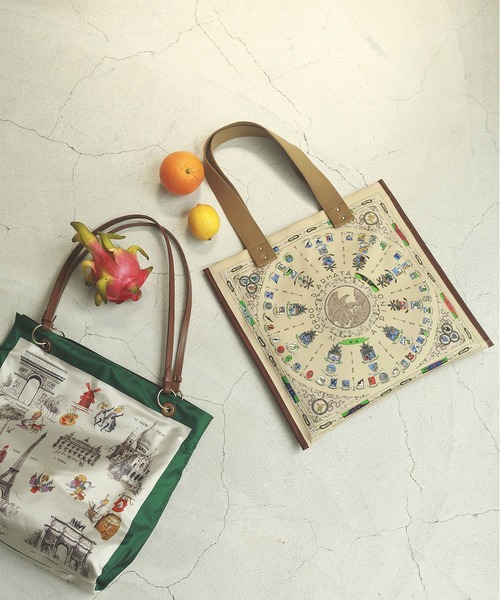 TOPKAPI（トプカピ）の「[トプカピ トレジャー]TOPKAPI TREASURE スカーフ パネル柄 マチなし トート バッグ（トートバッグ・レディース・ベージュ/ネイビー・FREE）」の8枚目の写真