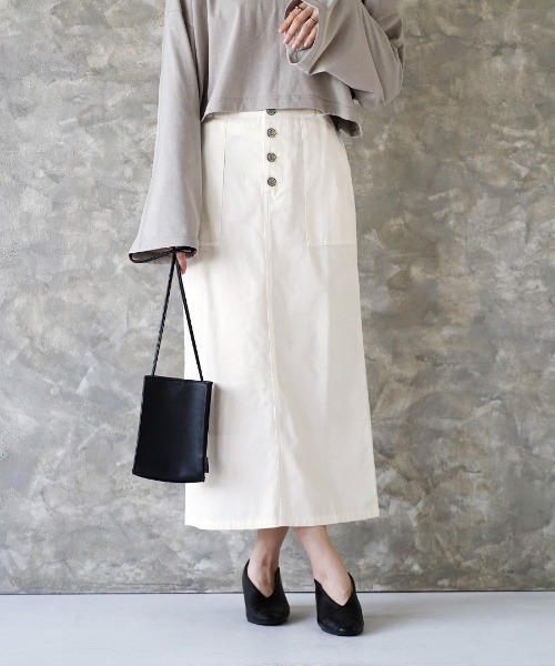 e-zakkamania stores（イーザッカマニアストアーズ）の「コットンツイル ペンシルスカート（スカート・レディース・カーキ/ベージュ/ブラック/オフホワイト・L/M）」の2枚目の写真