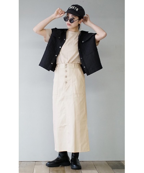 e-zakkamania stores（イーザッカマニアストアーズ）の「コットンツイル ペンシルスカート（スカート・レディース・カーキ/ベージュ/ブラック/オフホワイト・L/M）」の6枚目の写真