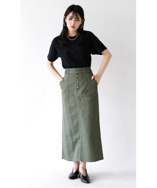 e-zakkamania stores（イーザッカマニアストアーズ）の「コットンツイル ペンシルスカート（スカート・レディース・カーキ/ベージュ/ブラック/オフホワイト・L/M）」の7枚目の写真
