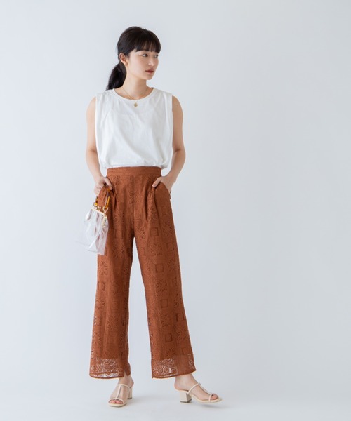 ANGIE(アンジー)の「レースイージーワイドパンツ(その他パンツ・レディース・ブラウン/オフホワイト・FREE)」の7枚目の写真