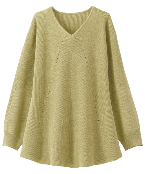 BELLUNA（ベルーナ）の「ラメ使いフレアーシルエットニットチュニック（チュニック・レディース・グリーン/ブルーグレー/杢グレー/コーラル・MEDIUM/LARGE/X-LARGE）」の4枚目の写真