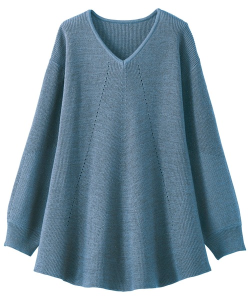 BELLUNA（ベルーナ）の「ラメ使いフレアーシルエットニットチュニック（チュニック・レディース・グリーン/ブルーグレー/杢グレー/コーラル・MEDIUM/LARGE/X-LARGE）」の2枚目の写真