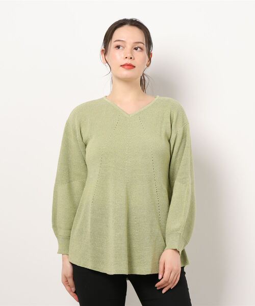 BELLUNA（ベルーナ）の「ラメ使いフレアーシルエットニットチュニック（チュニック・レディース・グリーン/ブルーグレー/杢グレー/コーラル・MEDIUM/LARGE/X-LARGE）」の7枚目の写真