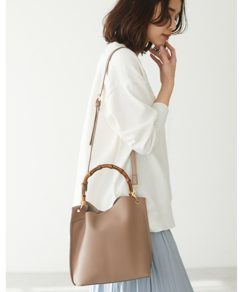 Green　Parks（グリーンパークス）の「・cache cache バンブーショルダーバッグ＊（ショルダーバッグ・レディース・ベージュ/アイボリー/ラベンダー・FREE）」の4枚目の写真