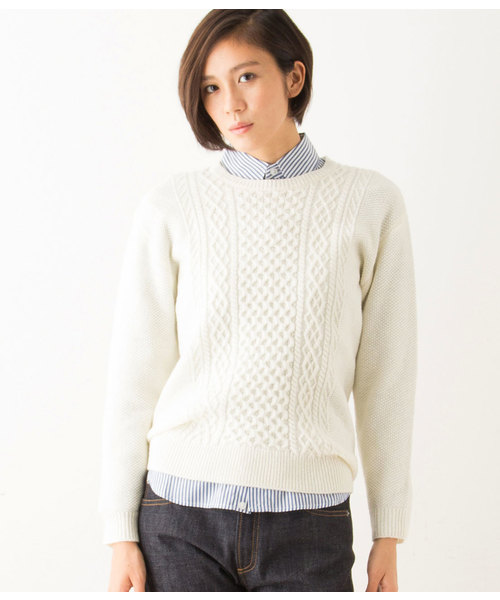 LE JUN(ルジュン)の「ケーブル柄クルーPO(ニット/セーター・レディース・グレー/ホワイト/ブルー・SMALL/MEDIUM/LARGE)」の2枚目の写真