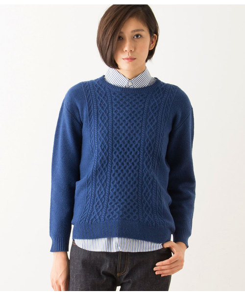 LE JUN(ルジュン)の「ケーブル柄クルーPO(ニット/セーター・レディース・グレー/ホワイト/ブルー・SMALL/MEDIUM/LARGE)」の1枚目の写真