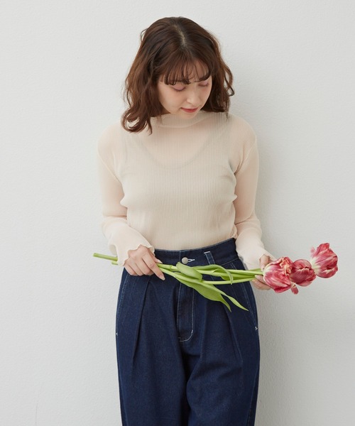 MERLOT（メルロー）の「シアープリーツハイネックメローTOPS（Tシャツ/カットソー・レディース・アイボリー/パープル/ライトグレー・FREE）」の4枚目の写真