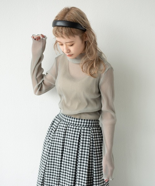 MERLOT（メルロー）の「シアープリーツハイネックメローTOPS（Tシャツ/カットソー・レディース・アイボリー/パープル/ライトグレー・FREE）」の21枚目の写真