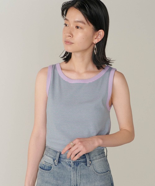 forksy.(フォルクシー)の「【forksy.】細リブボーダー配色パイピングタンクトップ(タンクトップ・レディース・パープル/ブラウン/イエロー/オレンジ/ライトブラウン/ブルー/マスタード/ブラック/グリーン・FREE)」の6枚目の写真