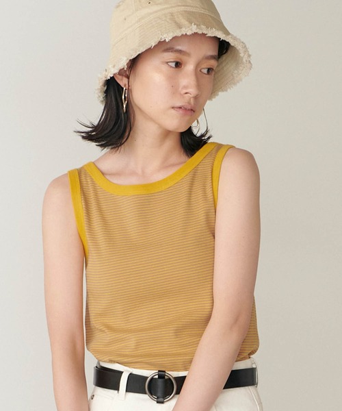 forksy.(フォルクシー)の「【forksy.】細リブボーダー配色パイピングタンクトップ(タンクトップ・レディース・パープル/ブラウン/イエロー/オレンジ/ライトブラウン/ブルー/マスタード/ブラック/グリーン・FREE)」の7枚目の写真